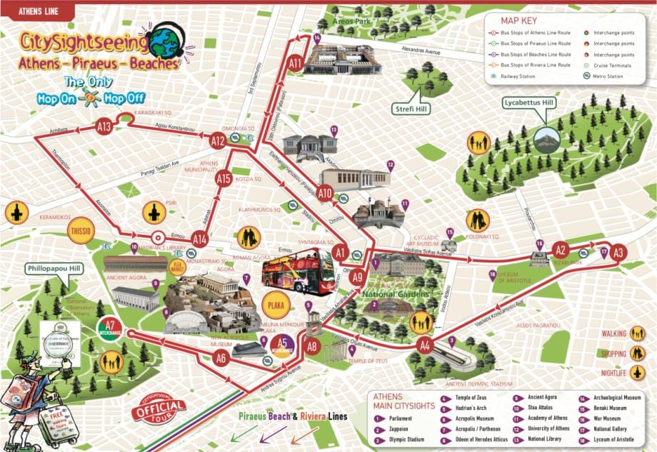 雅典跳上跳下巴士地图